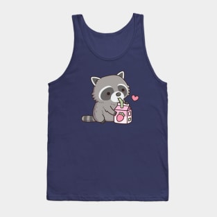 Cute Raccoon Loves Strawberry Milk Doodle Tank Top